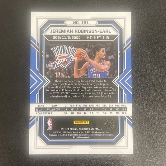 2021-22 Panini Obsidian – Jeremiah Robinson-Earl White Pulsar Etch Rookie #181 – 1/3
