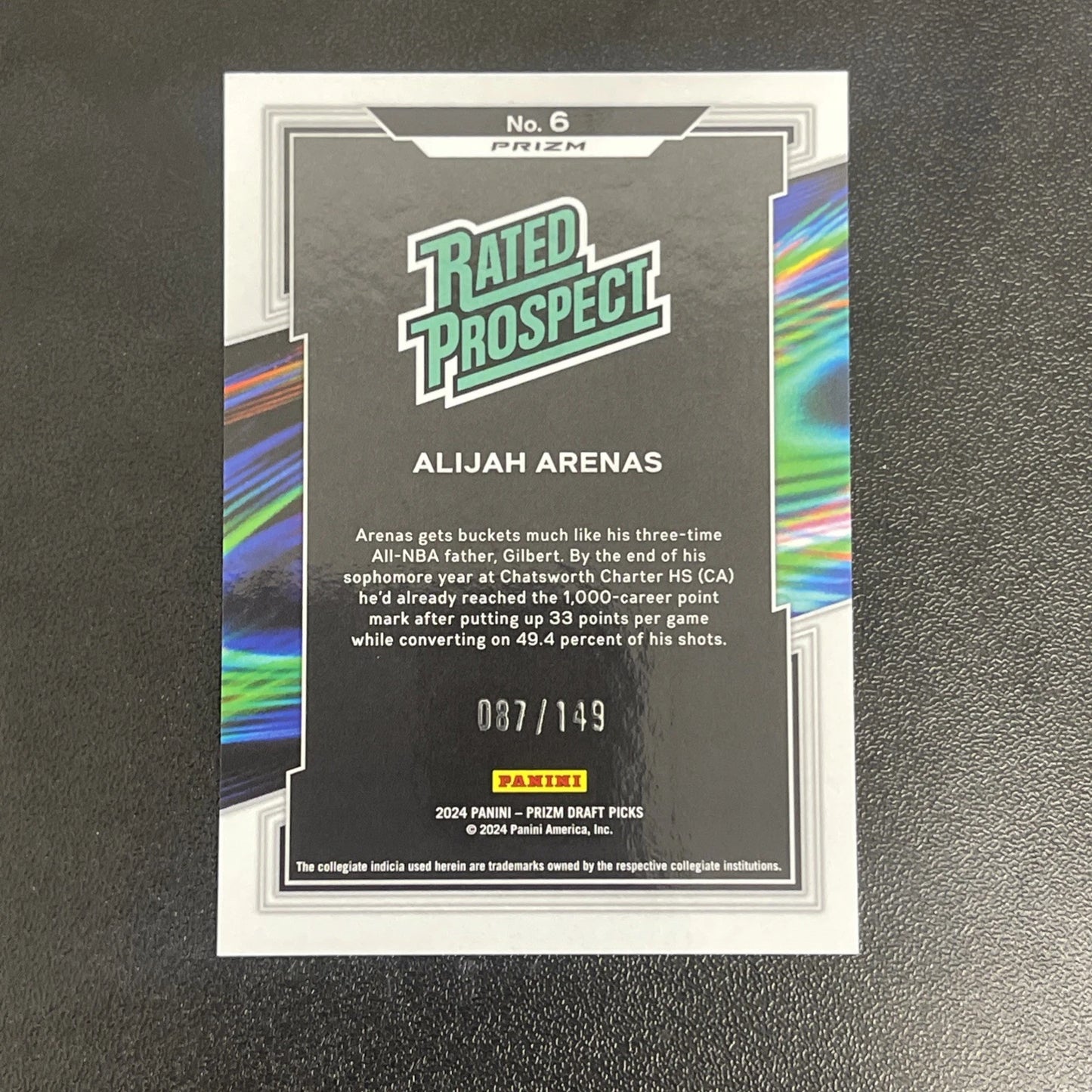 2024 Panini Prizm Draft Picks – Alijah Arenas Rated Prospect Blue Seismic #6 – 087/149