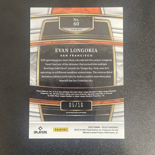 2022 Panini Select – Evan Longoria Orange Pulsar #05/16