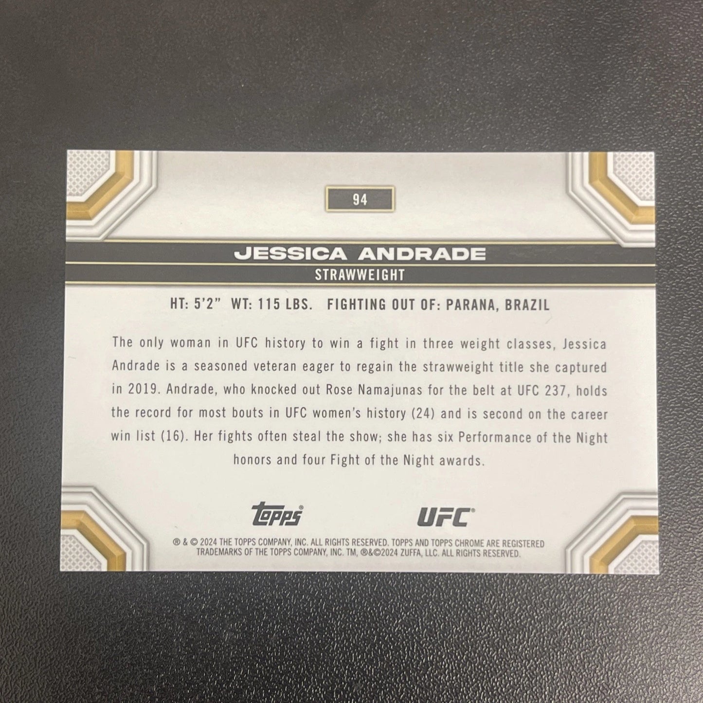 2024 Topps Chrome UFC – Jessica Andrade Gold #19/50