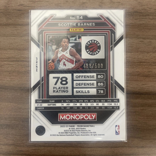 2022-23 Monopoly Prizm – Scottie Barnes Money Gold Shimmer Prizm /500