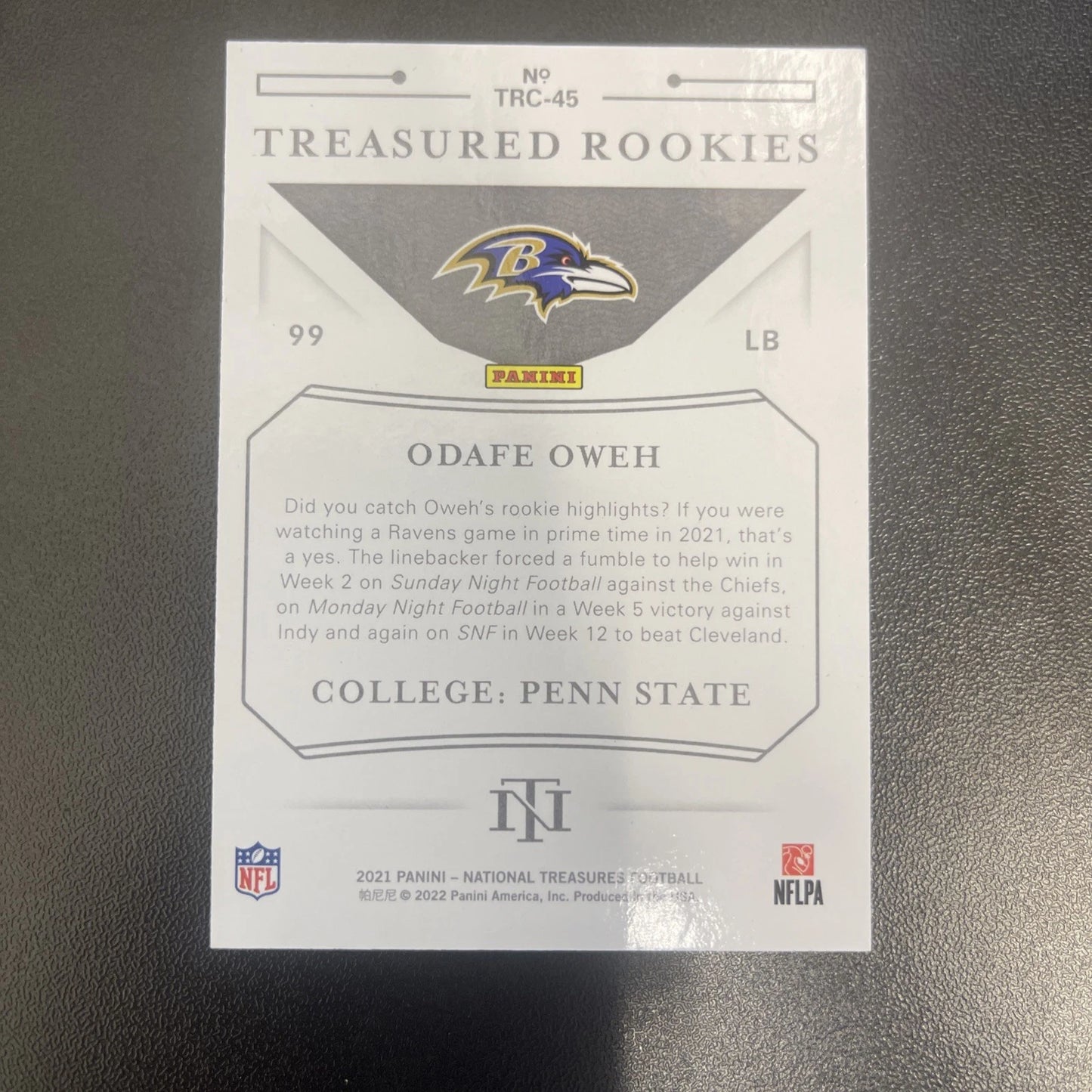 2021 Panini National Treasures – Odafe Oweh Treasured Rookies #TRC-45 – 16/99 (RC)