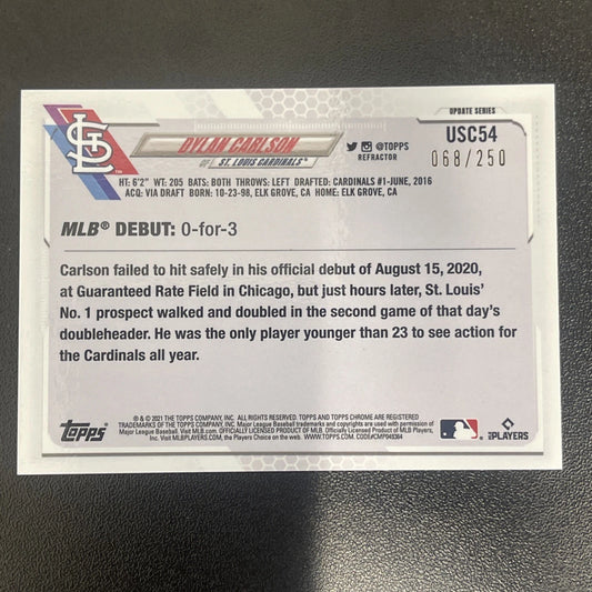 2021 Topps Chrome Update – Dylan Carlson Target Debut Refractor 068/250 (RC)