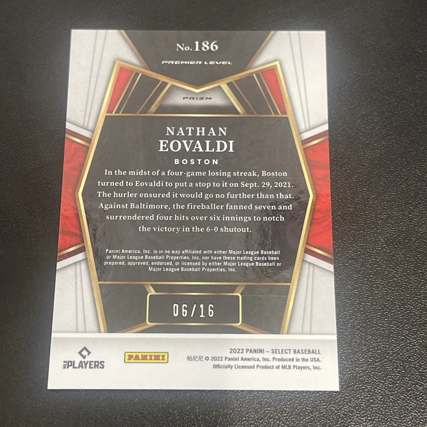 2022 Panini Select – Nathan Eovaldi Orange Prizm – 06/16