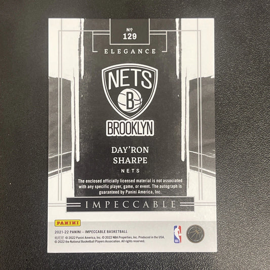 2021-22 Panini Impeccable – Day’Ron Sharpe Rookie Elegance Patch Auto RC #02/99