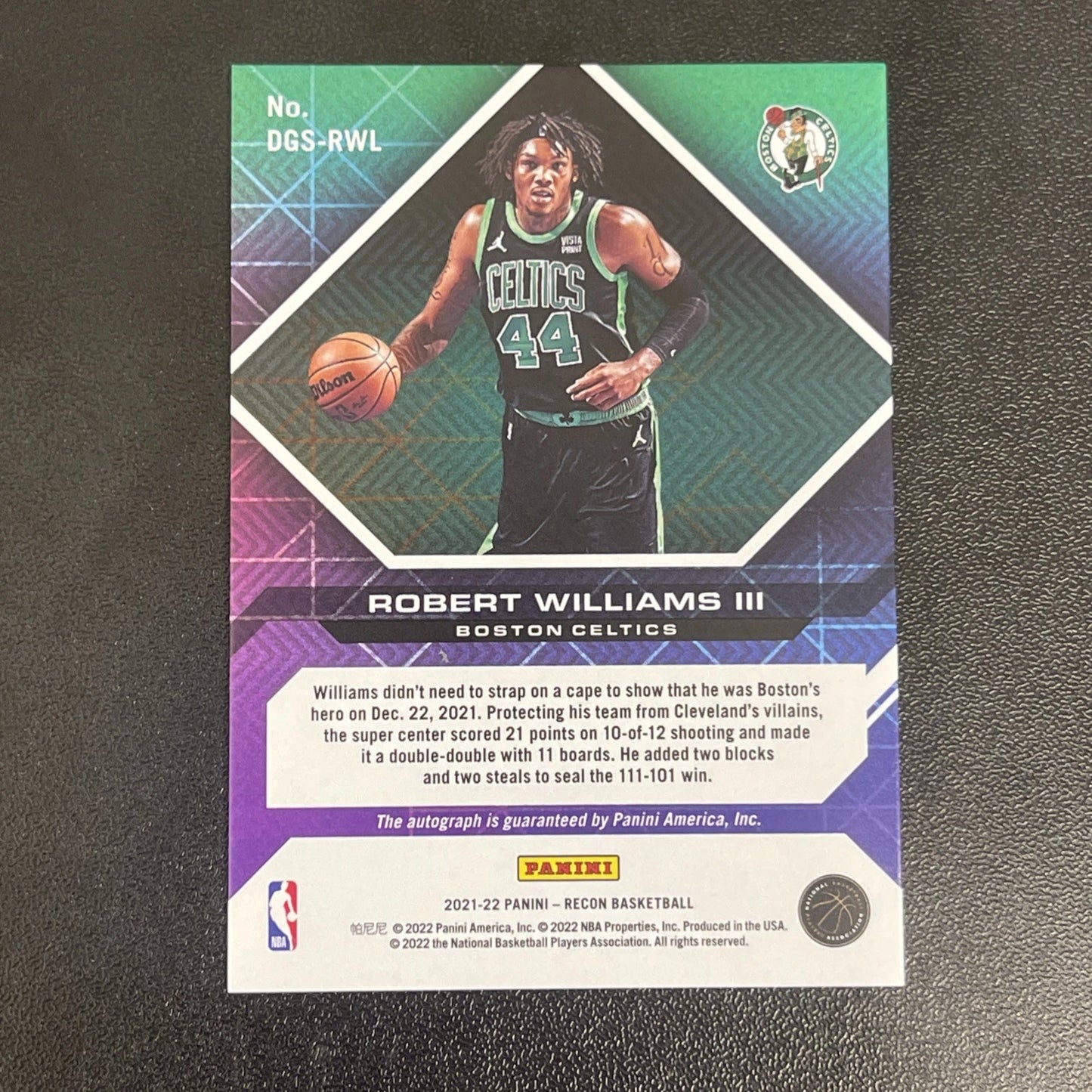 2021 Panini Recon – Destined for Greatness Green Auto Robert Williams III #DGS-RWL – 3/5