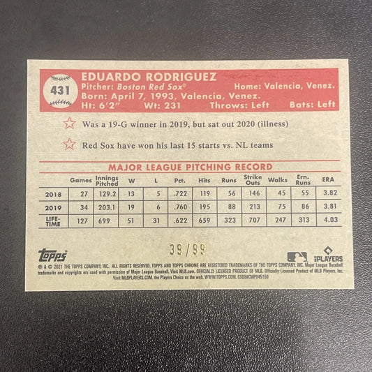 2021 Topps Chrome Platinum Anniversary – Eduardo Rodriguez Auto #431 – 39/99