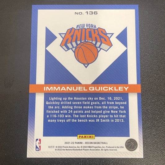 2021-22 Panini Recon – Immanuel Quickley Holo Orange #136 – 10/18